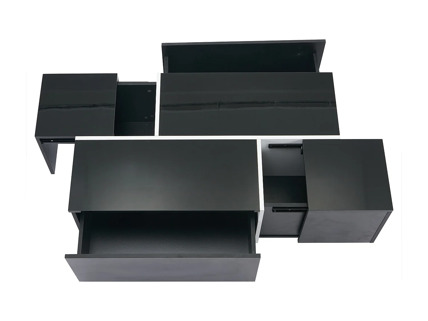 Table basse carrée noire avec 4 tiroirs coulissants – pour salon et bureaux