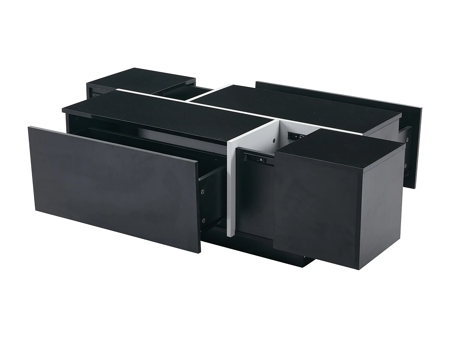 Table basse carrée noire avec 4 tiroirs coulissants – pour salon et bureaux