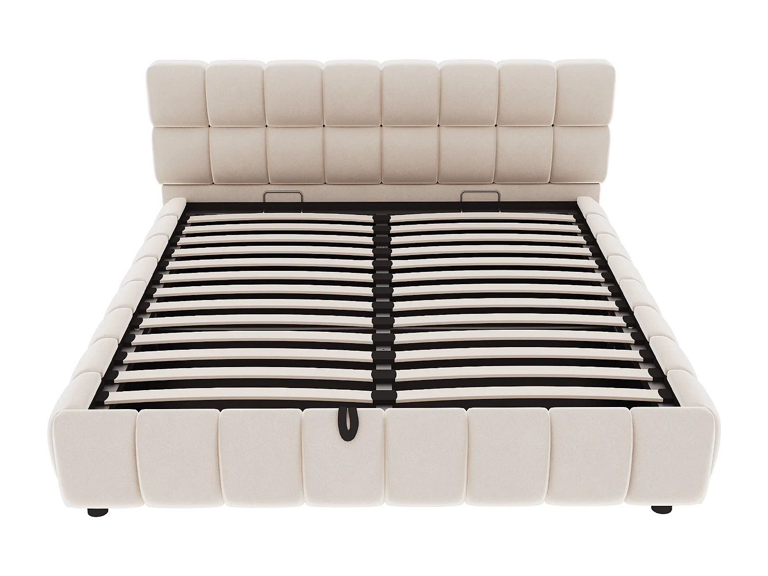 Lit coffre adulte 140x190 cm avec tête de lit et sommier à lattes rembourrée, velours beige - sans matelas