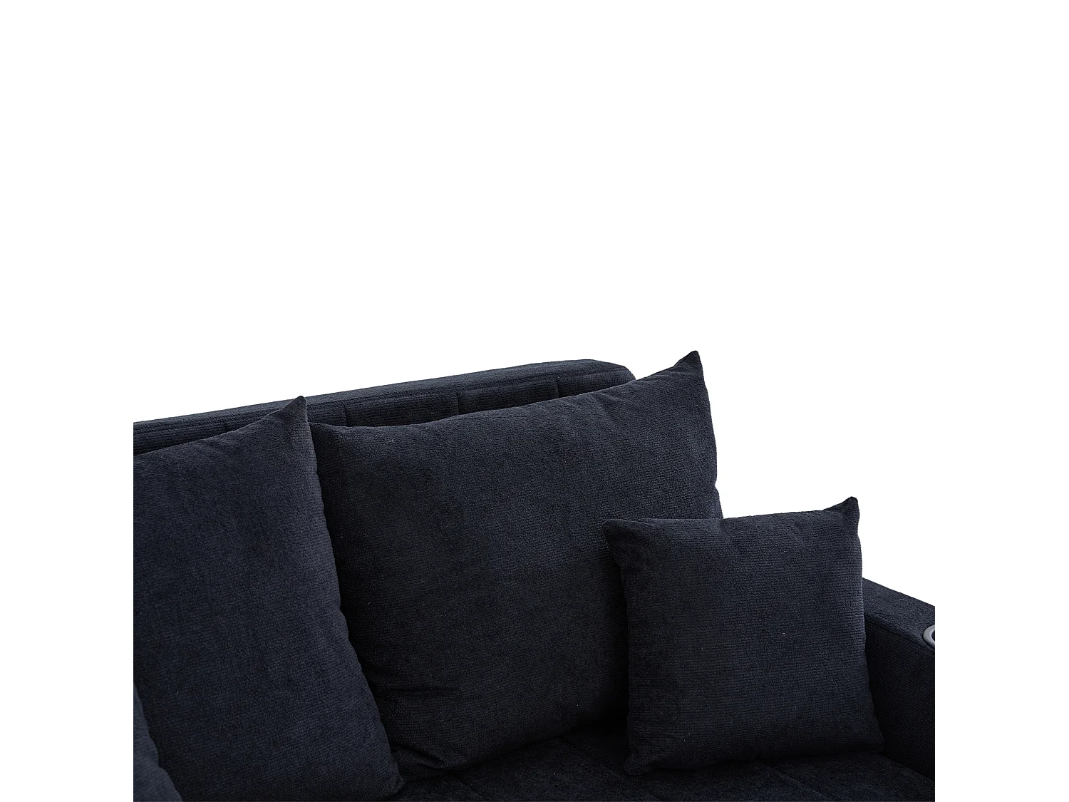 Wandelbares Sofa mit Seitentaschen, Getränkehaltern und USB-Ladeanschluss – Schwarzes Chenille