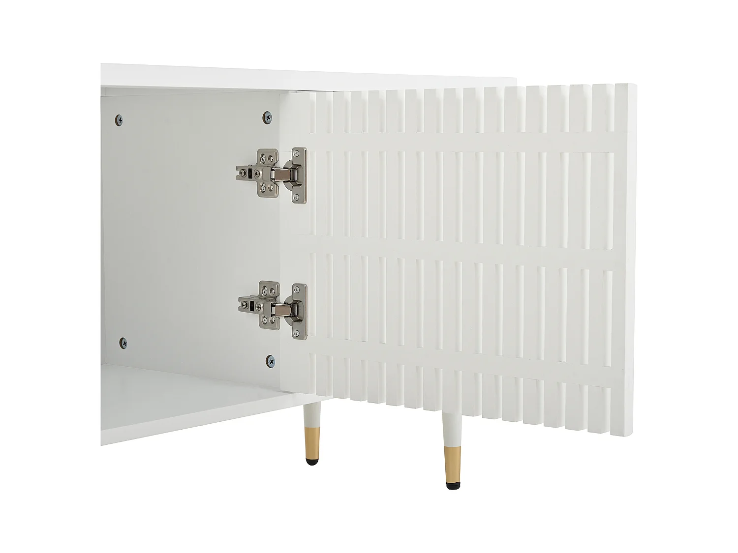 Meuble TV blanc avec 4 portes et bordure dorée - pour salon et bureaux