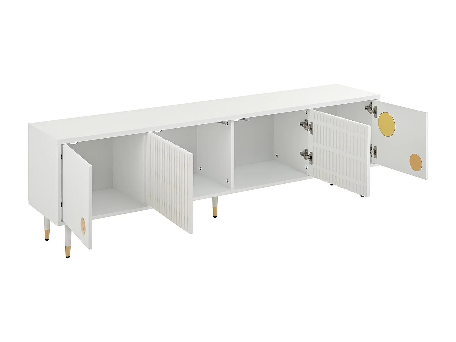 Meuble TV blanc avec 4 portes et bordure dorée - pour salon et bureaux