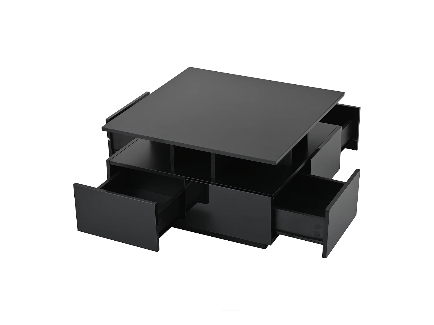 Quadratischer Couchtisch in Schwarz mit 4 Aufbewahrungsschubladen und LED-Beleuchtung - Für Wohnzimmer