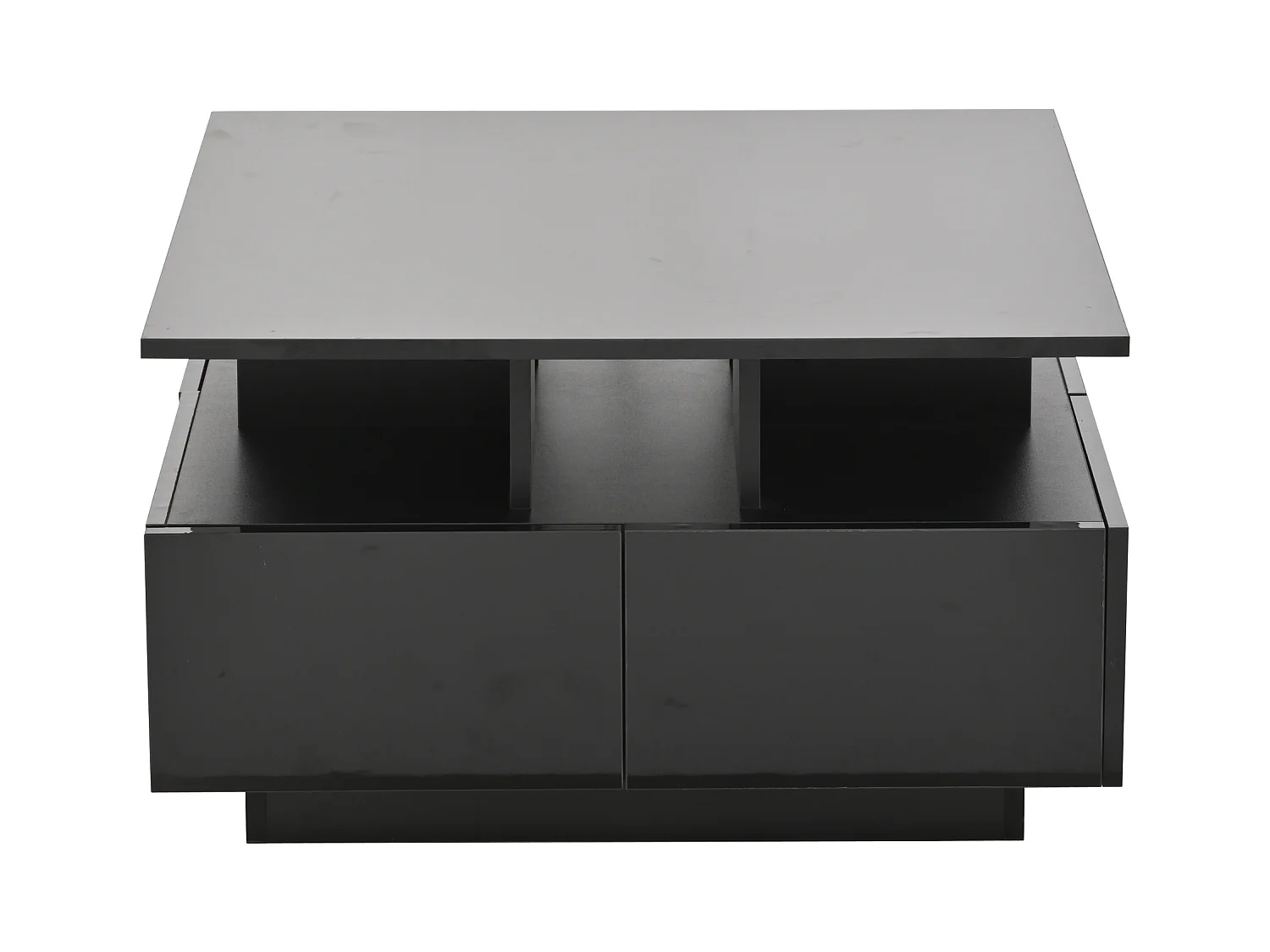 Quadratischer Couchtisch in Schwarz mit 4 Aufbewahrungsschubladen und LED-Beleuchtung - Für Wohnzimmer