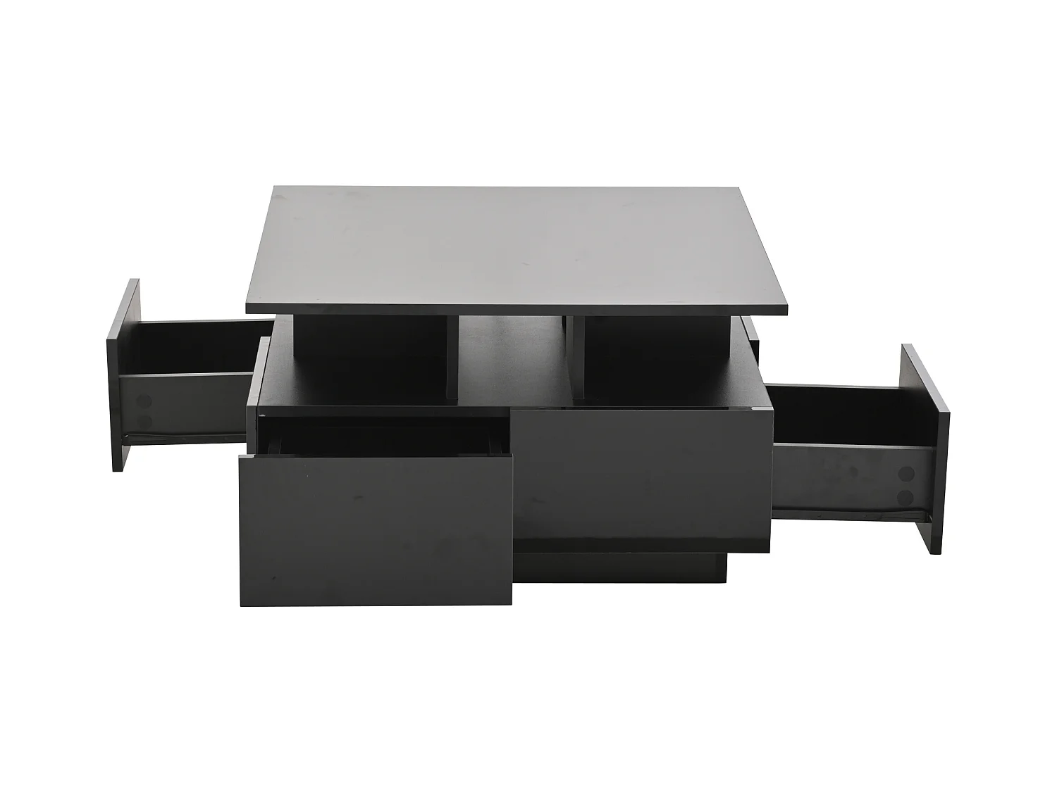 Quadratischer Couchtisch in Schwarz mit 4 Aufbewahrungsschubladen und LED-Beleuchtung - Für Wohnzimmer