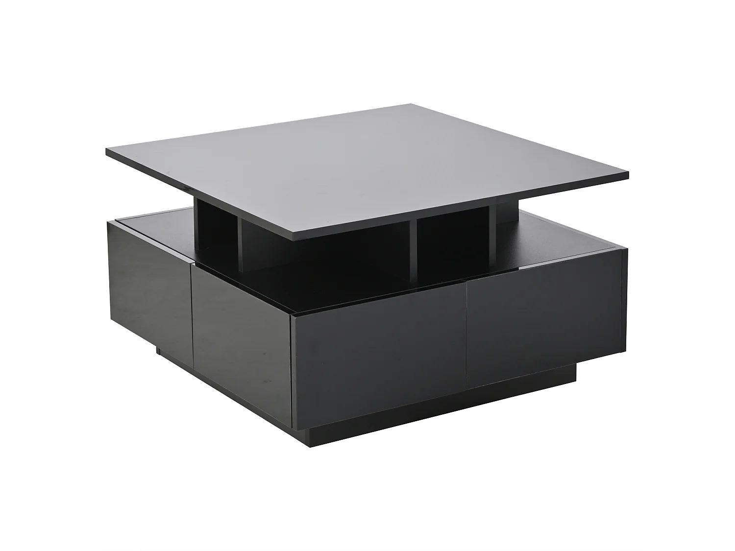 Table basse carrée noire avec 4 tiroirs de rangement et éclairage LED - pour salon