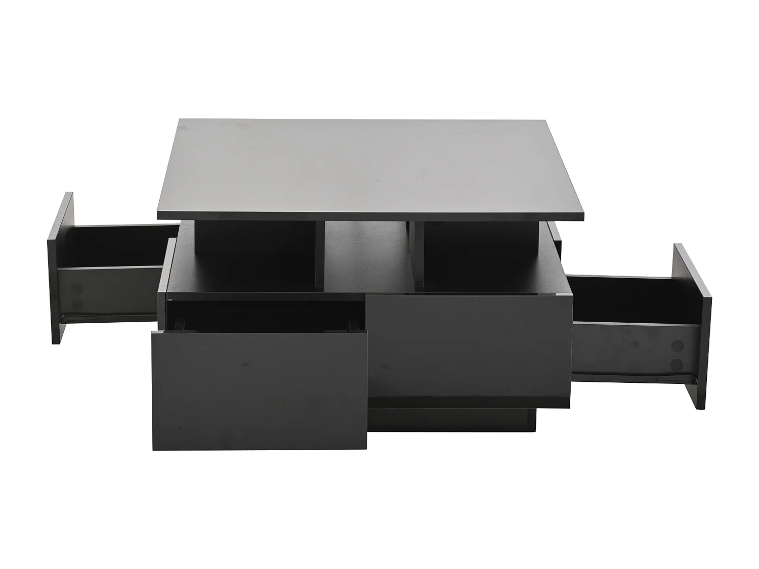 Table basse carrée noire avec 4 tiroirs de rangement et éclairage LED - pour salon