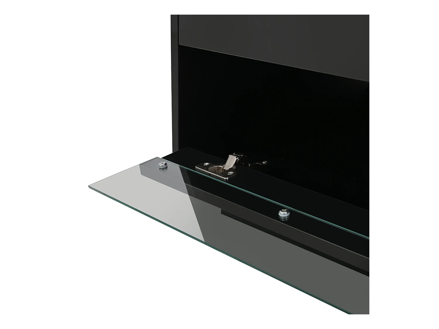 Table basse noire avec 2 tiroirs et panneaux en verre, éclairage LED - pour salon