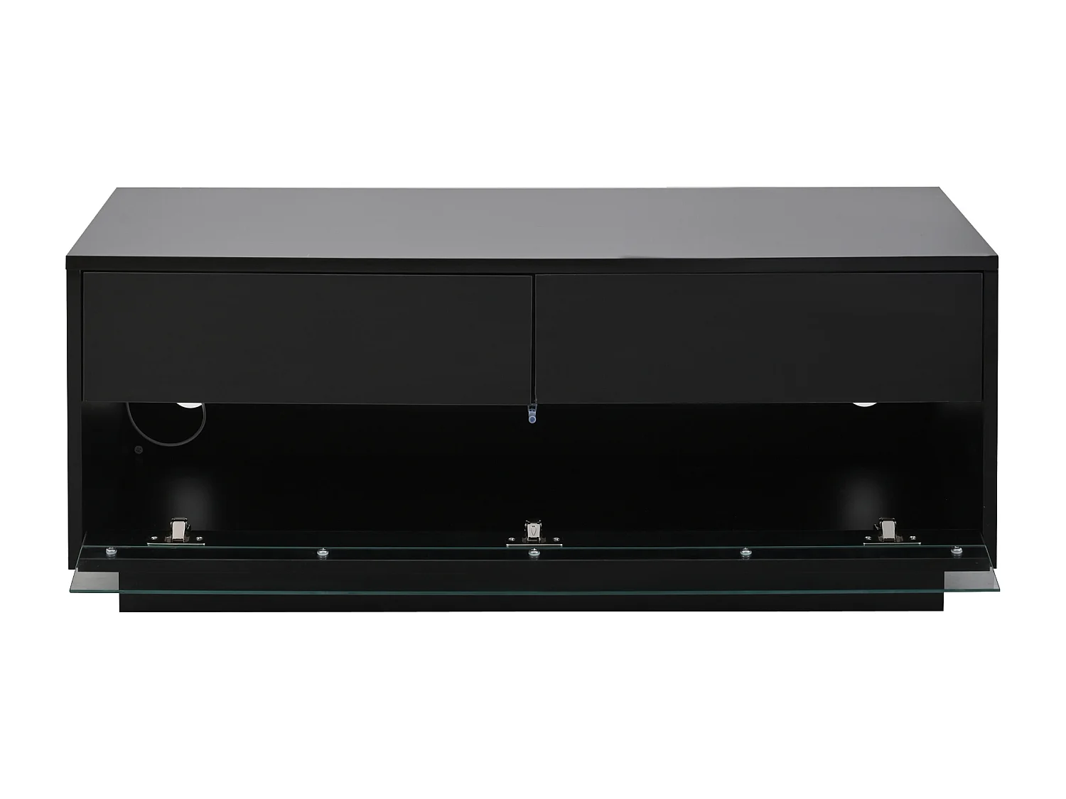 Tavolino da caffè nero con 2 cassetti e pannelli in vetro, illuminazione LED - Per soggiorno