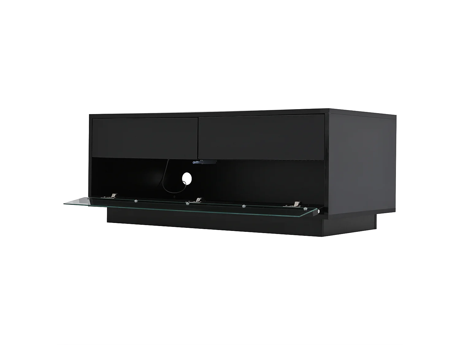 Tavolino da caffè nero con 2 cassetti e pannelli in vetro, illuminazione LED - Per soggiorno