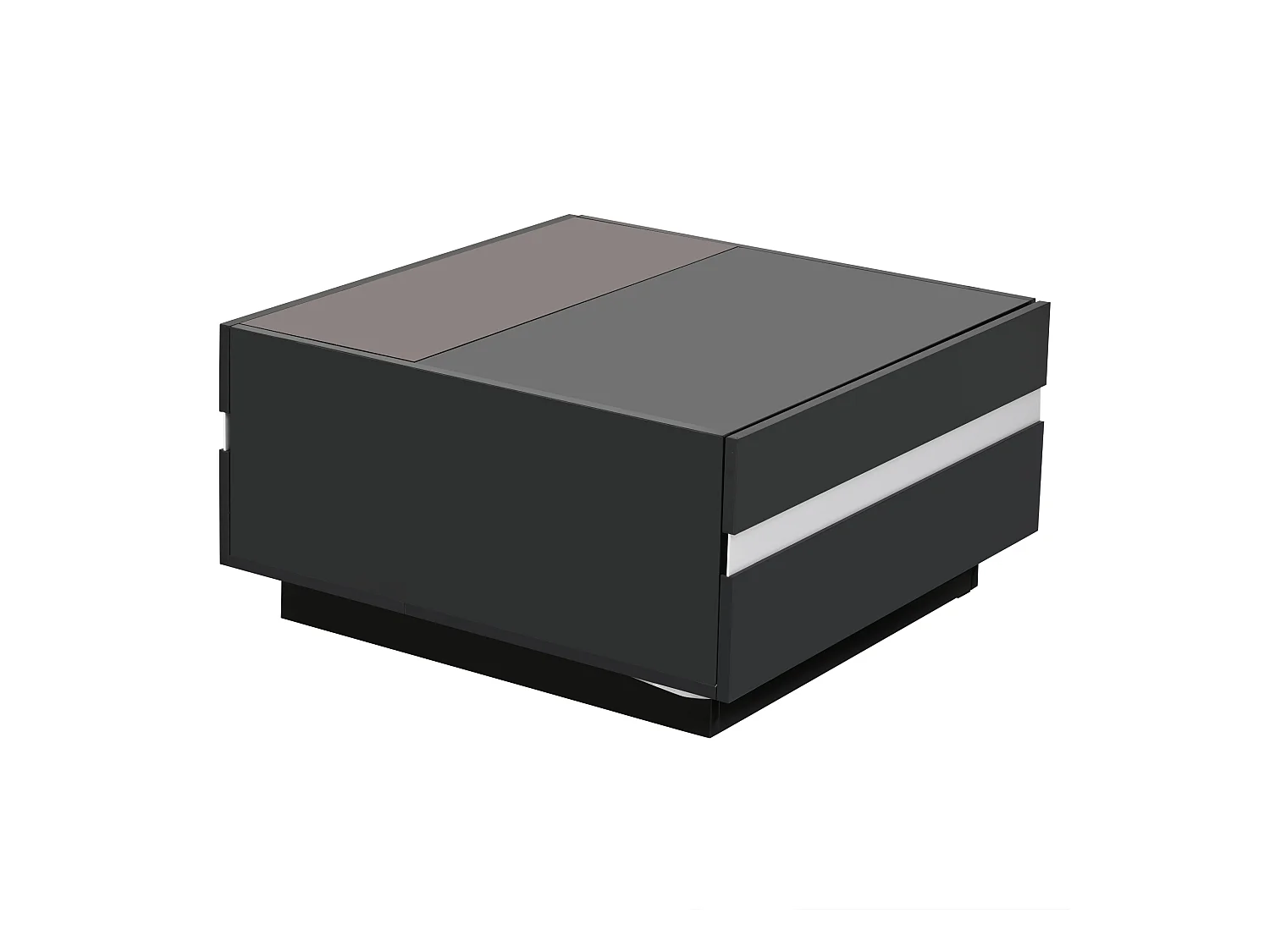 Tavolino quadrato con illuminazione LED e 2 cassetti contenitori - Bianco e nero