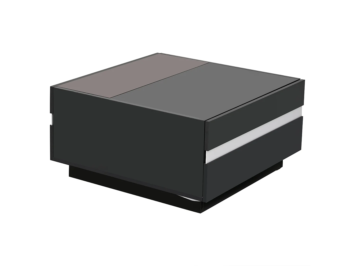 Table basse carrée avec éclairage LED et 2 tiroirs de rangement - noir et blanc