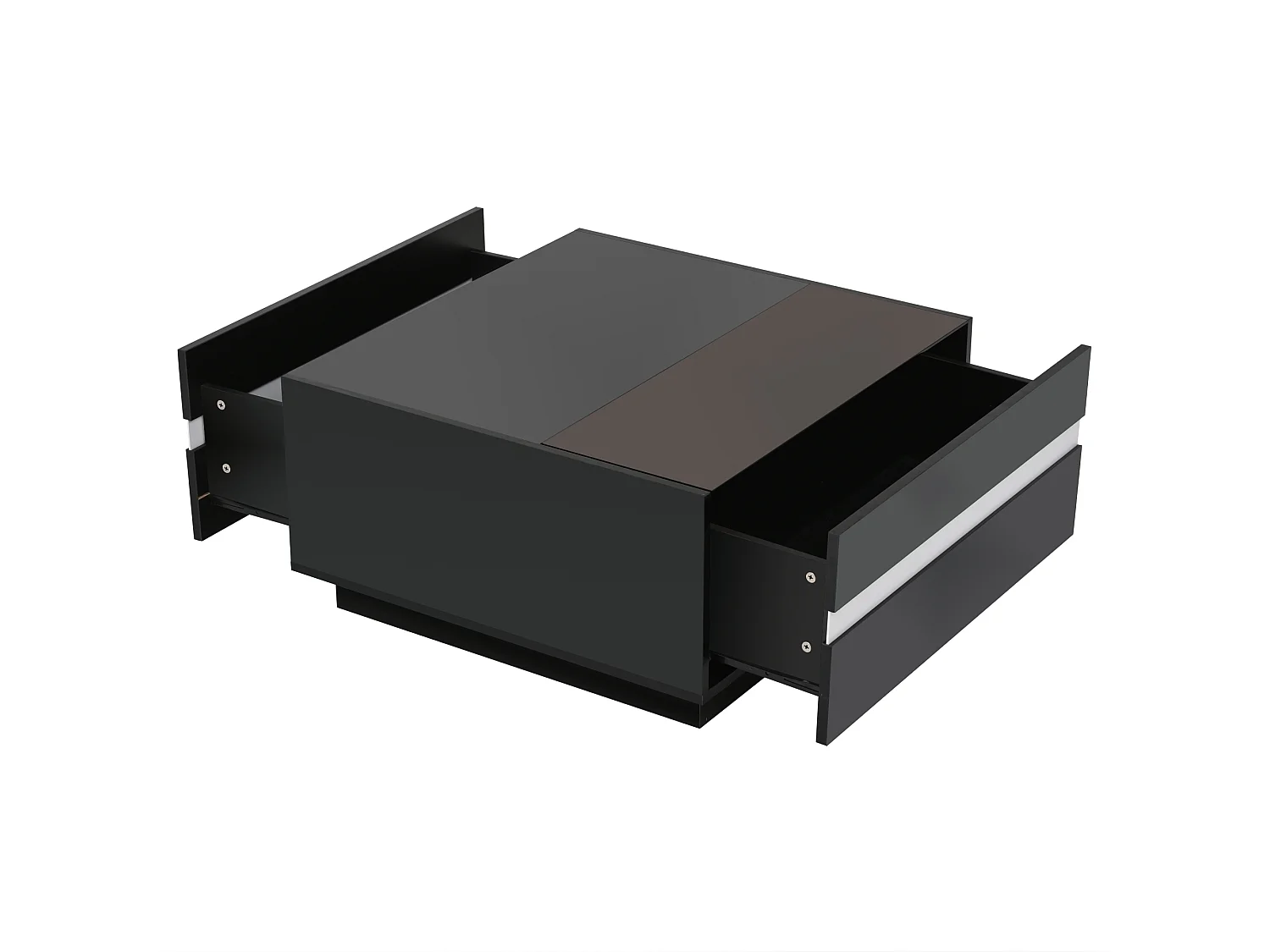 Table basse carrée avec éclairage LED et 2 tiroirs de rangement - noir et blanc