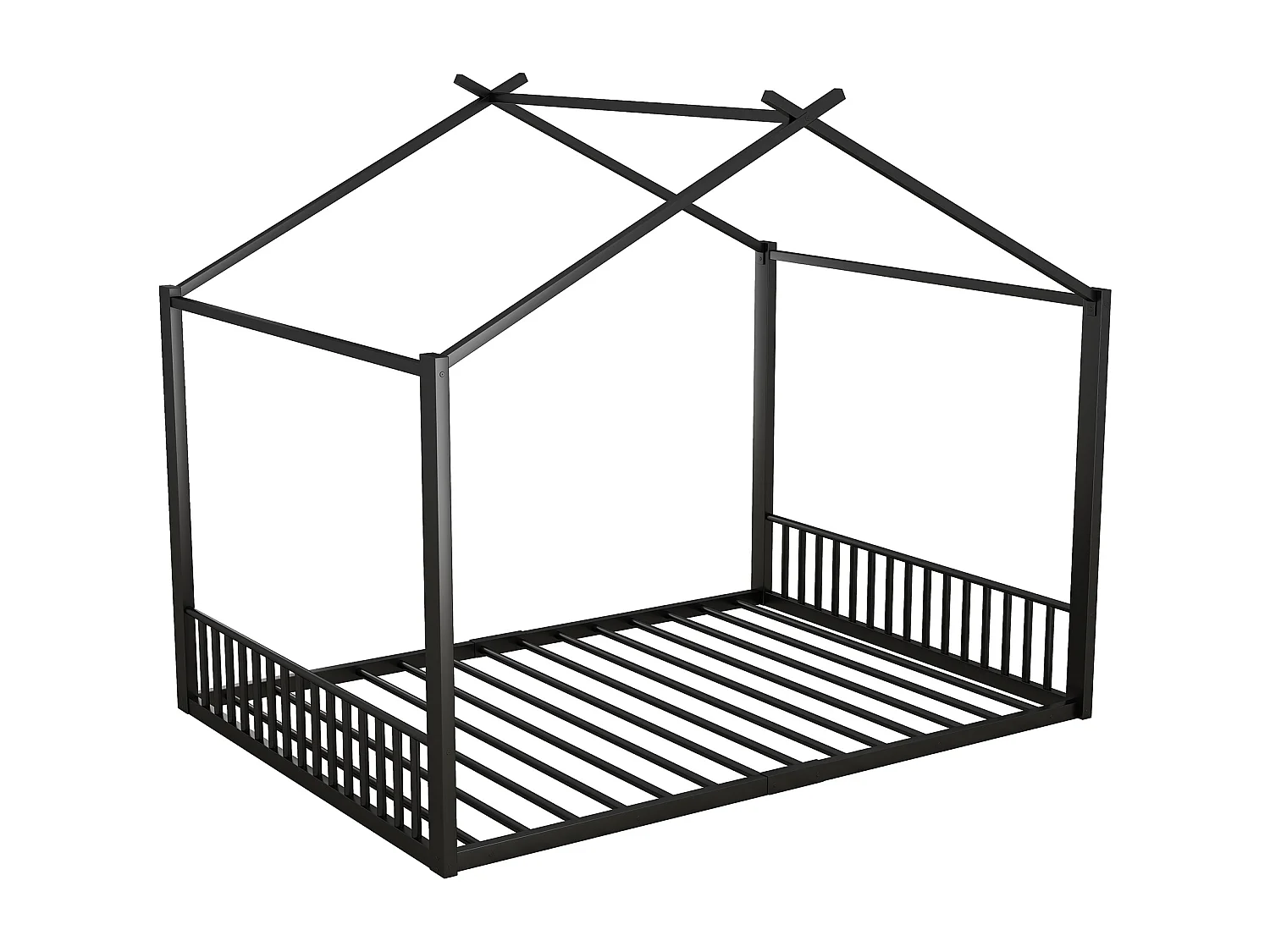 Kinderbett 140x200 cm mit Lattenrost, Metallgestell, schwarz - ohne Matratze