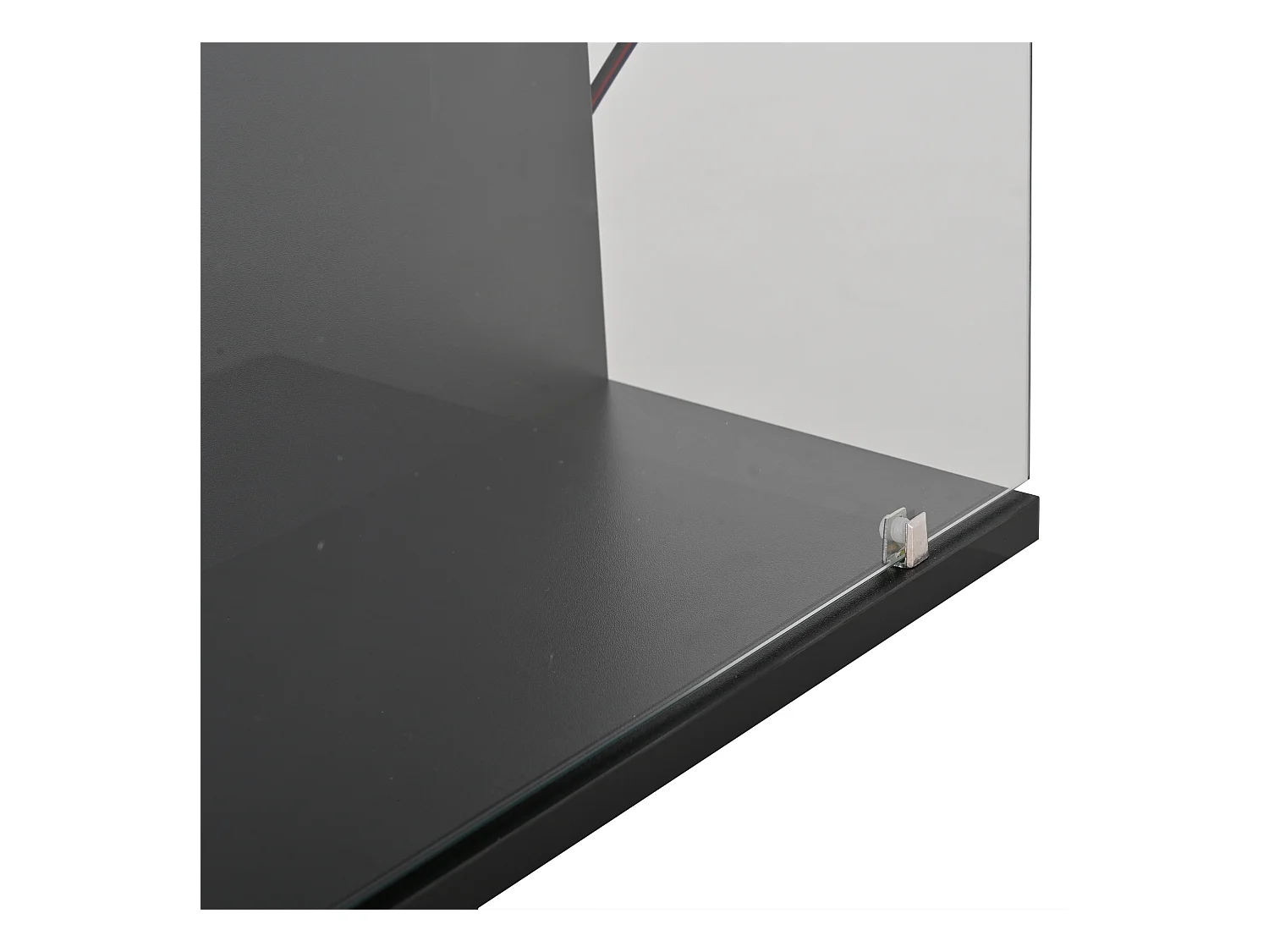 Table basse noire avec 2 portes et 2 panneaux latéraux en verre, éclairage LED - pour salon