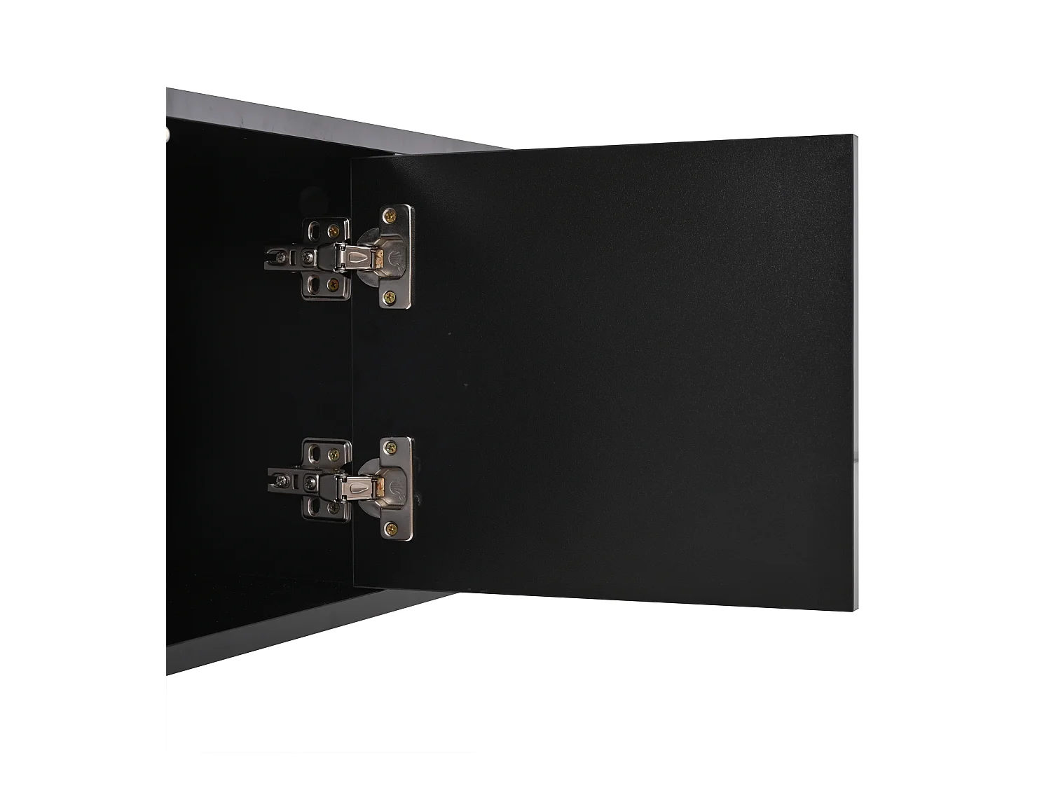 Table basse noire avec 2 portes et 2 panneaux latéraux en verre, éclairage LED - pour salon