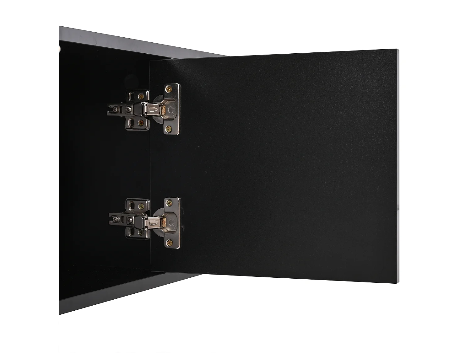 Table basse noire avec 2 portes et 2 panneaux latéraux en verre, éclairage LED - pour salon