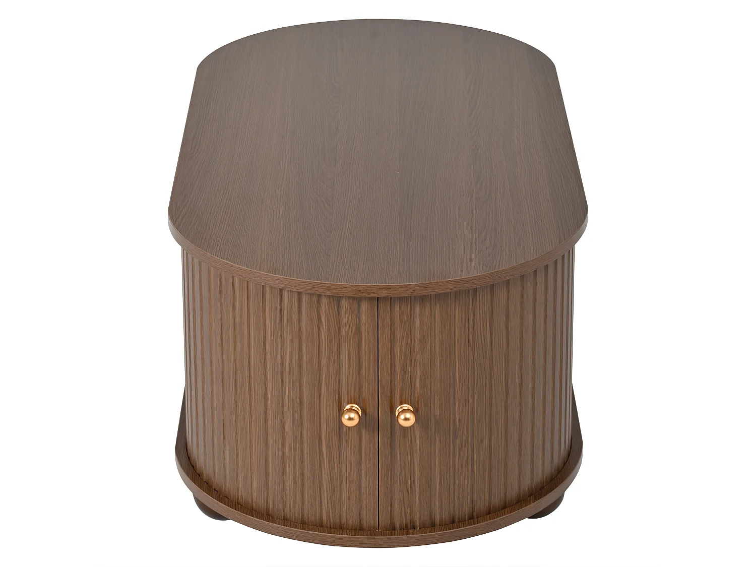 Salontafel van notenhout met 2 schuifdeuren en 4 ronde houten poten - Voor woonkamer