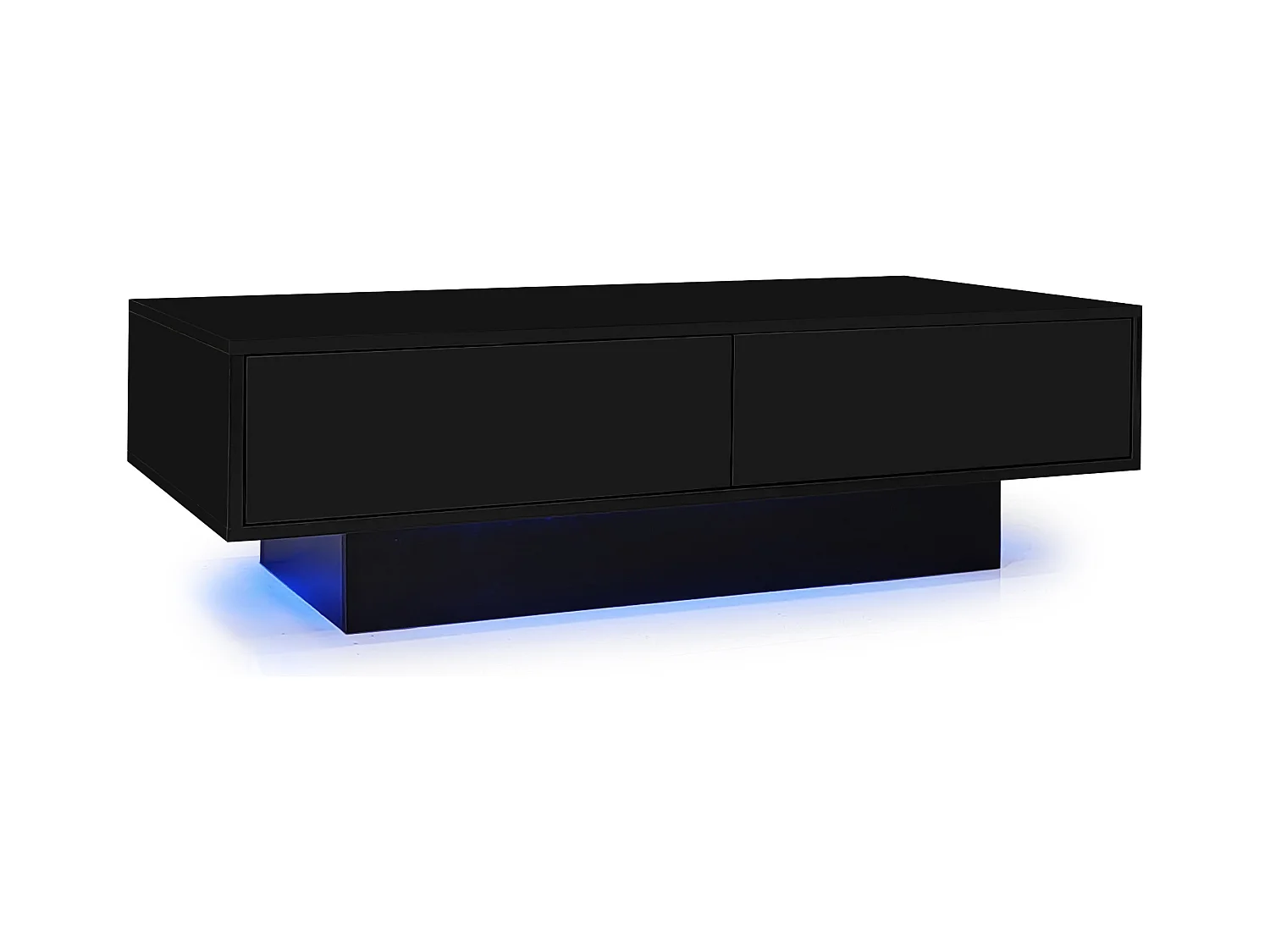 Table basse brillante noire avec 2 tiroirs de rangement et éclairage LED – pour salon