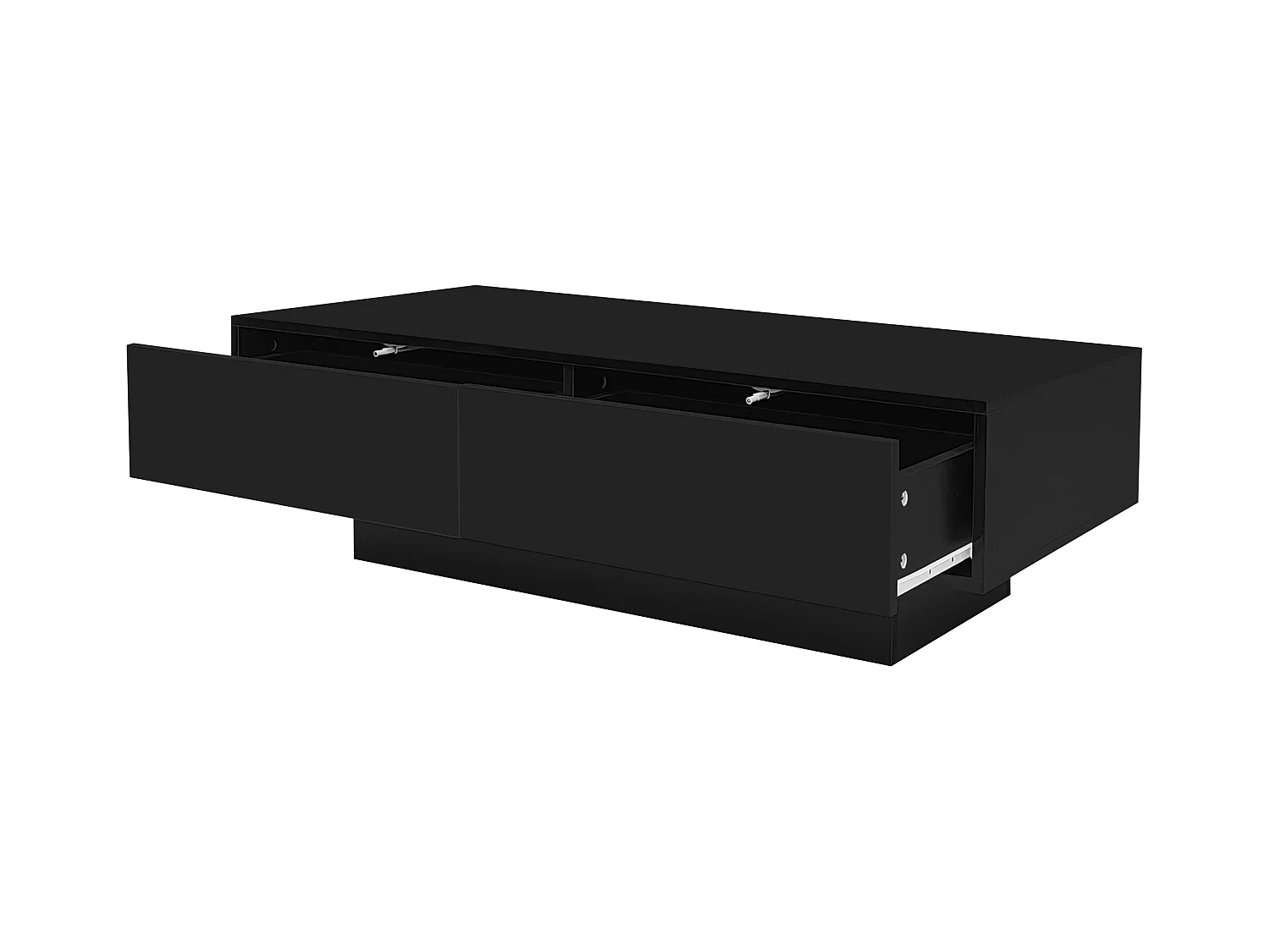 Table basse brillante noire avec 2 tiroirs de rangement et éclairage LED – pour salon