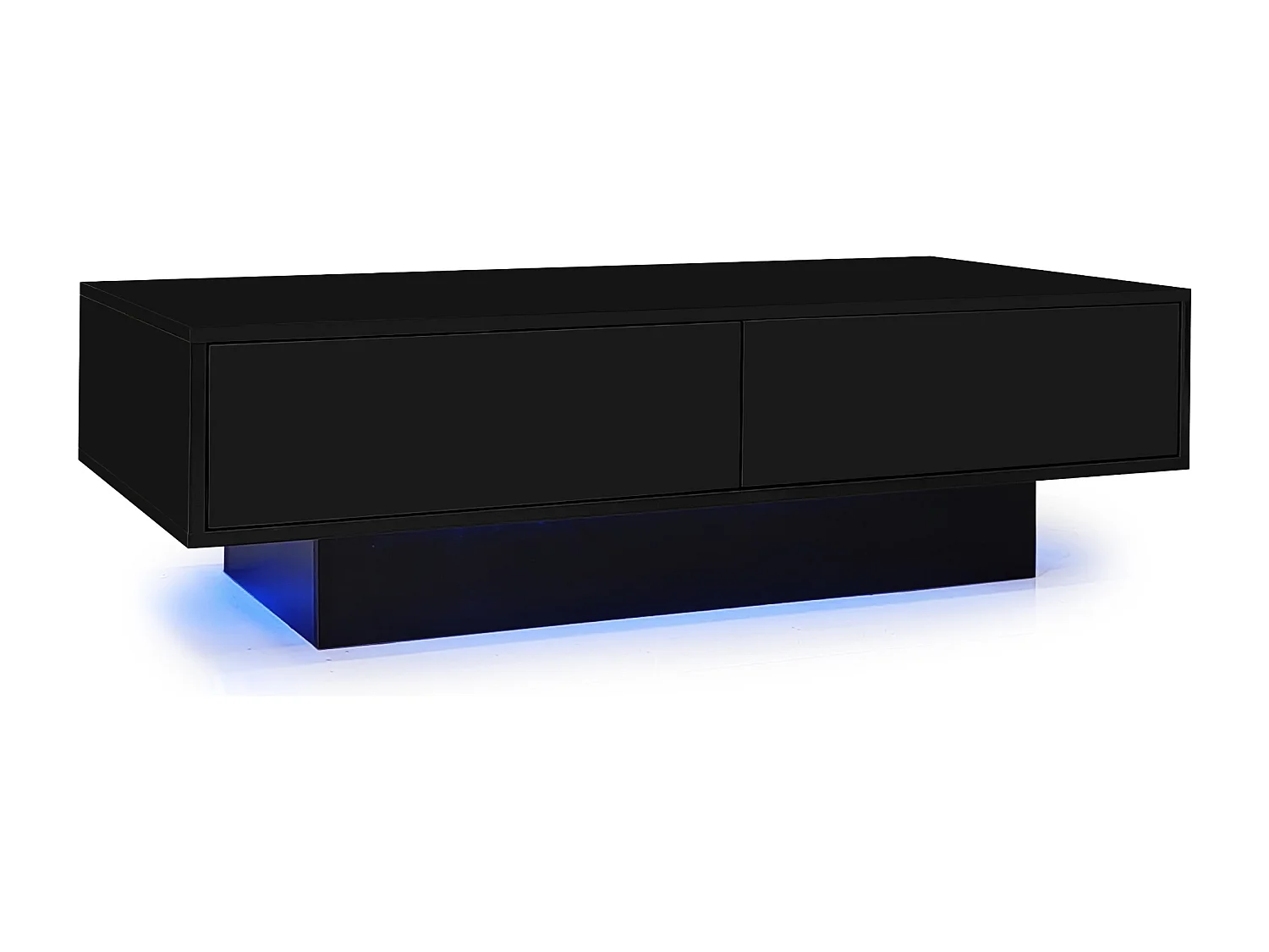 Schwarzer Hochglanz-Couchtisch mit 2 Aufbewahrungsschubladen und LED-Beleuchtung – Für Wohnzimmer