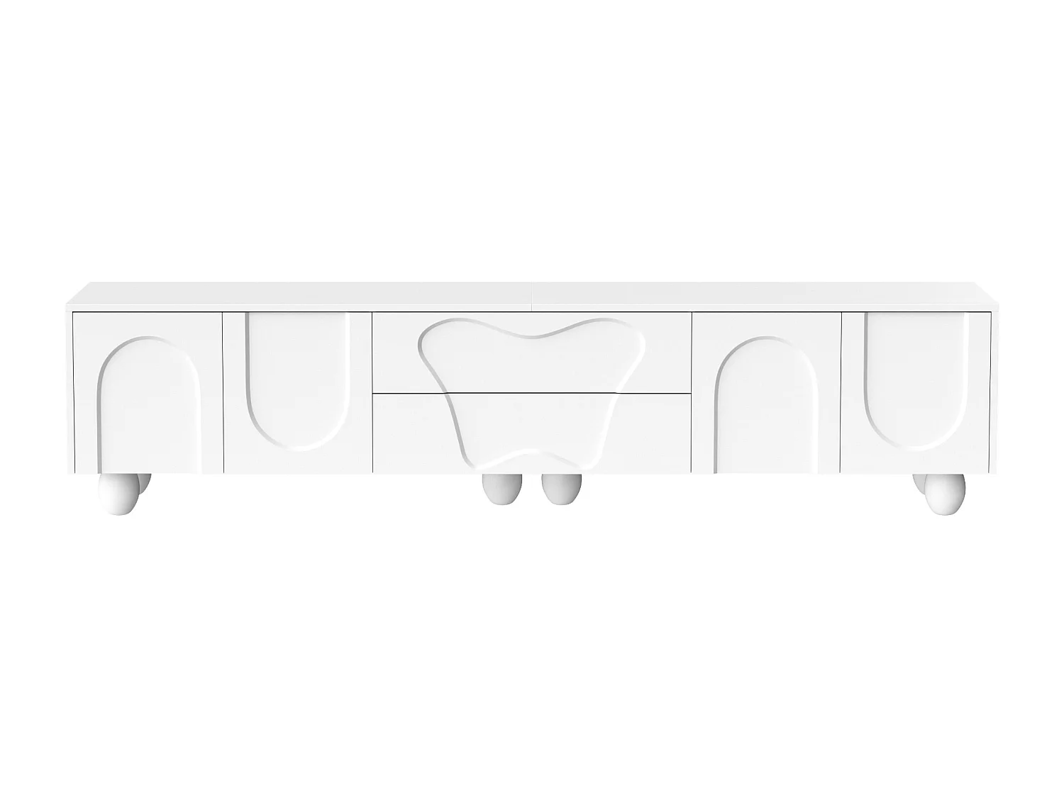 Mobile TV da 180 cm con 2 cassetti portaoggetti e 4 ante curve con motivo – Bianco