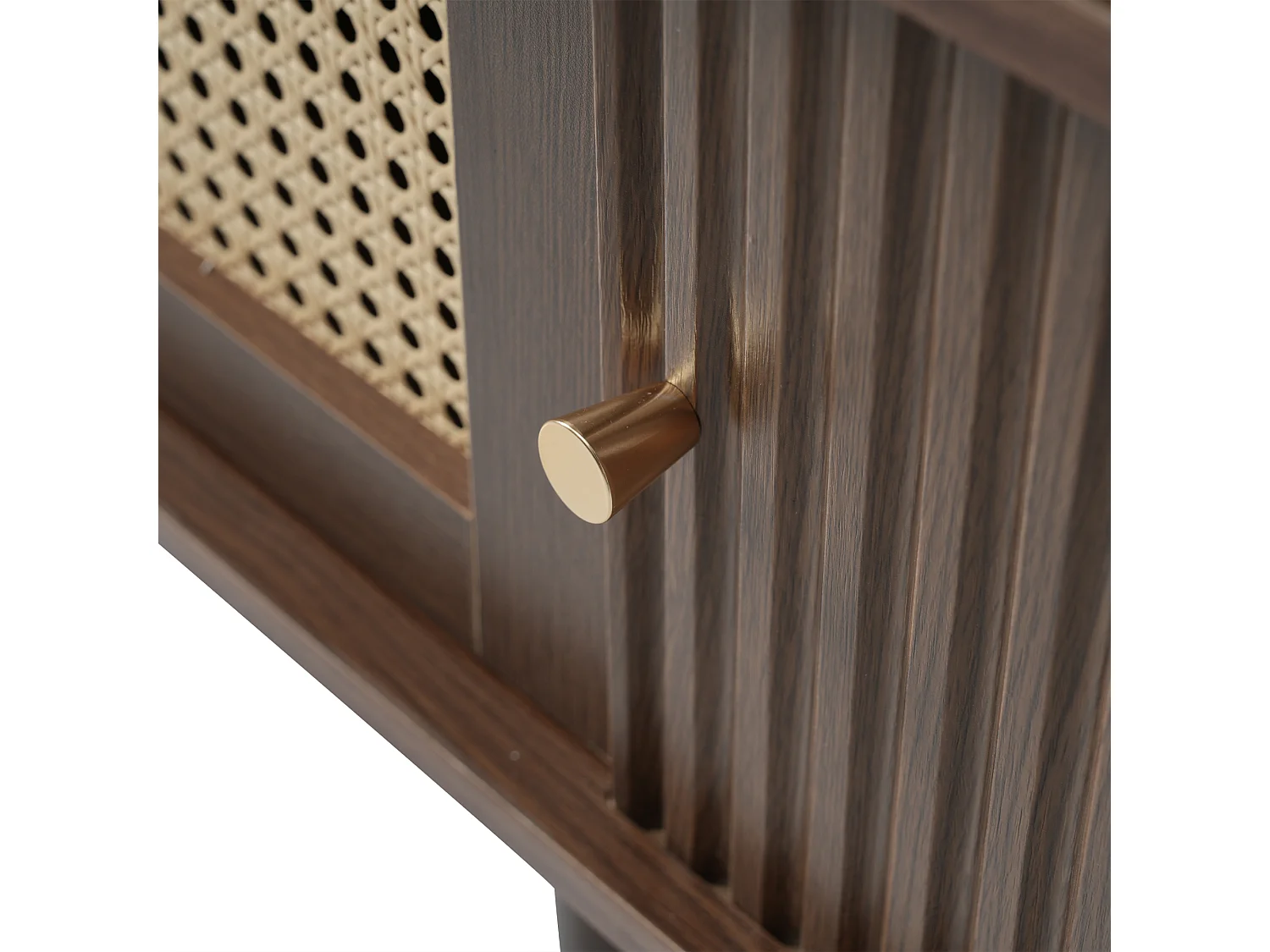 TV-meubel 180 cm met een rotanlade en opbergruimte, verstelbare poten – Donker notenhout