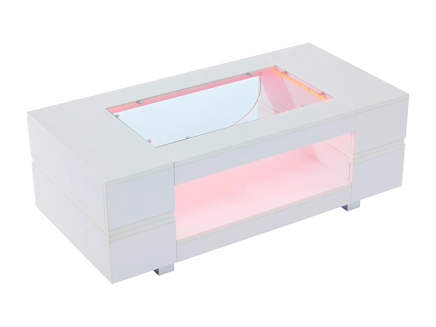 Tavolino da salotto bianco con illuminazione LED e vano a giorno – Per soggiorni e uffici