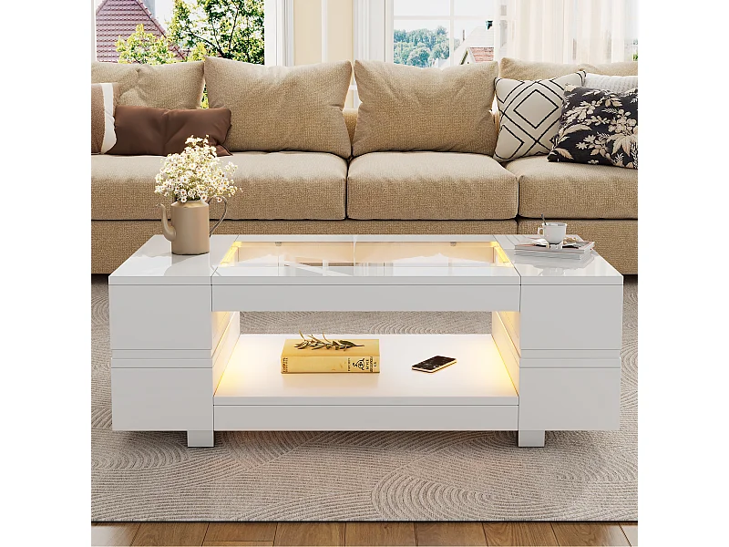 Witte salontafel met LED-verlichting en open opbergruimte – Voor woonkamers en kantoren