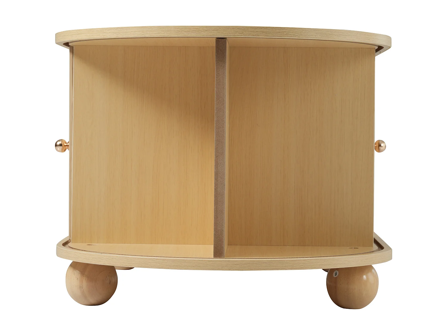 Table basse en bois naturel avec 2 portes coulissantes et 4 pieds ronds en bois - pour salon