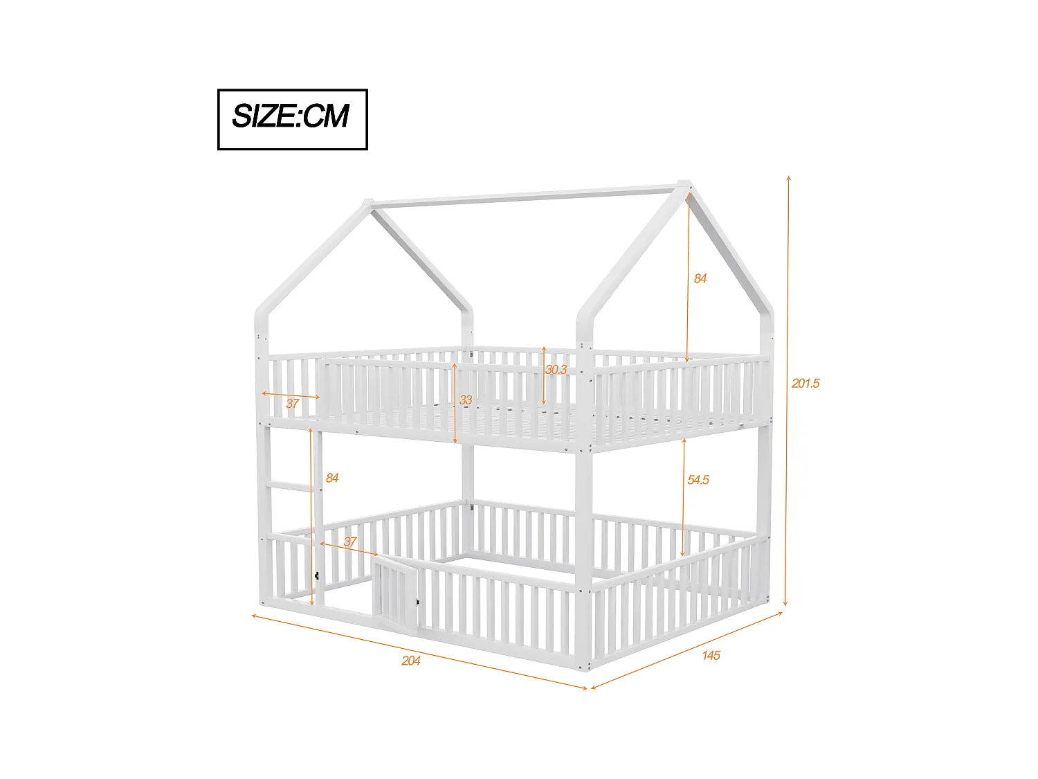 Lit superposé enfant 140x200 cm avec escalier et barrières de sécurité, blanc - sans matelas