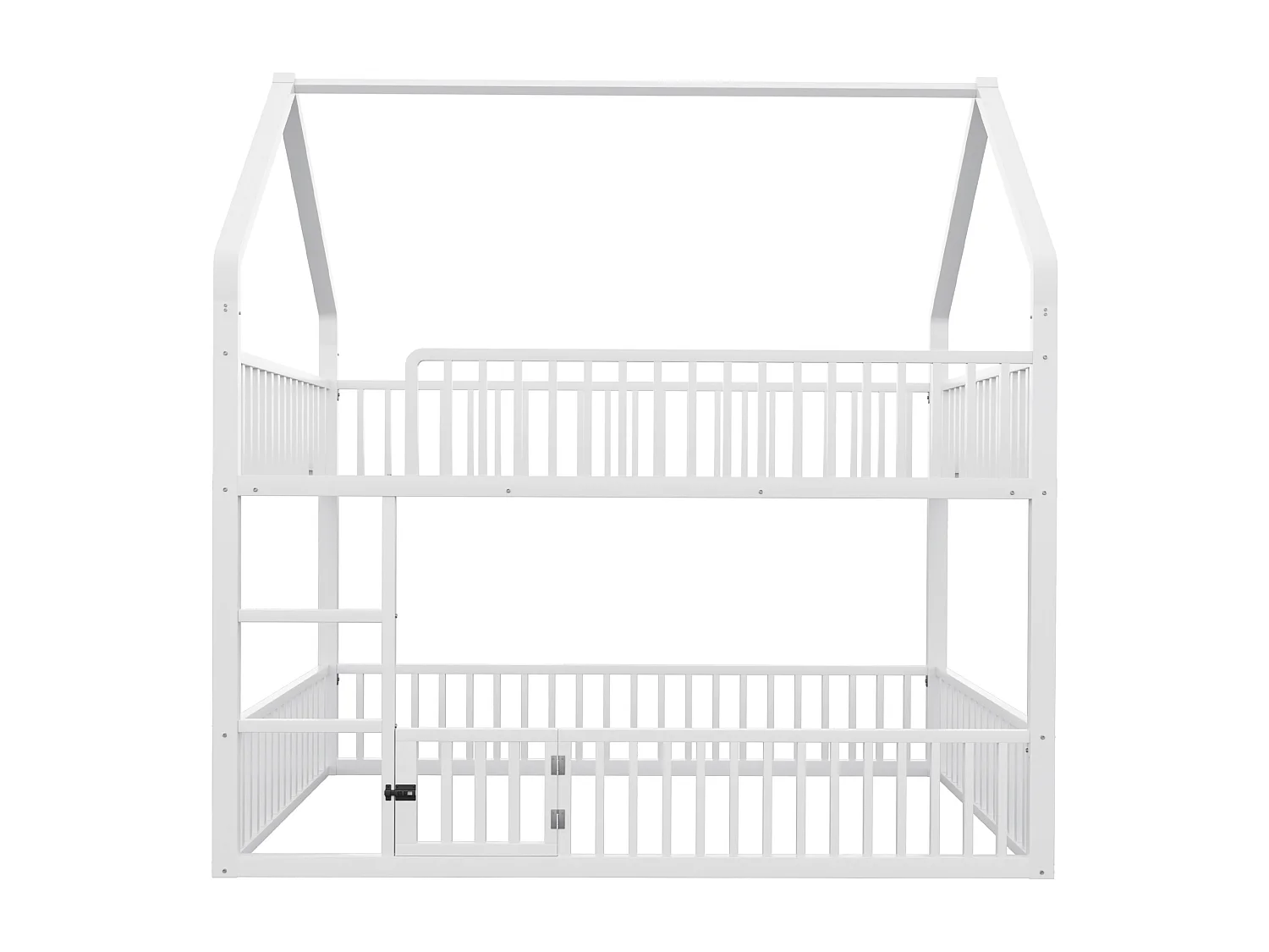 Lit superposé enfant 140x200 cm avec escalier et barrières de sécurité, blanc - sans matelas
