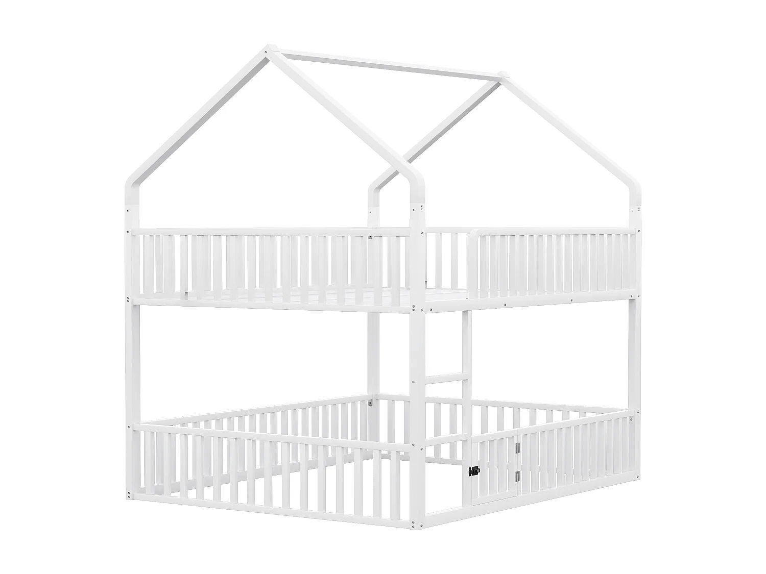 Lit superposé enfant 140x200 cm avec escalier et barrières de sécurité, blanc - sans matelas