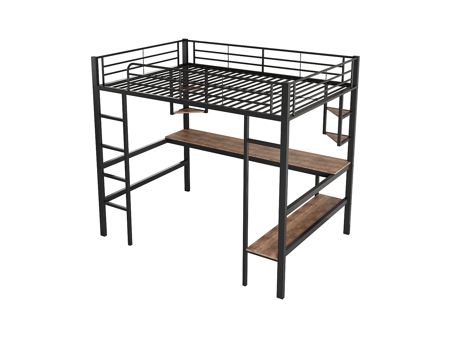 Lit mezzanine enfant 90x200 cm avec bureau et étagère de rangement, noir - sans matelas
