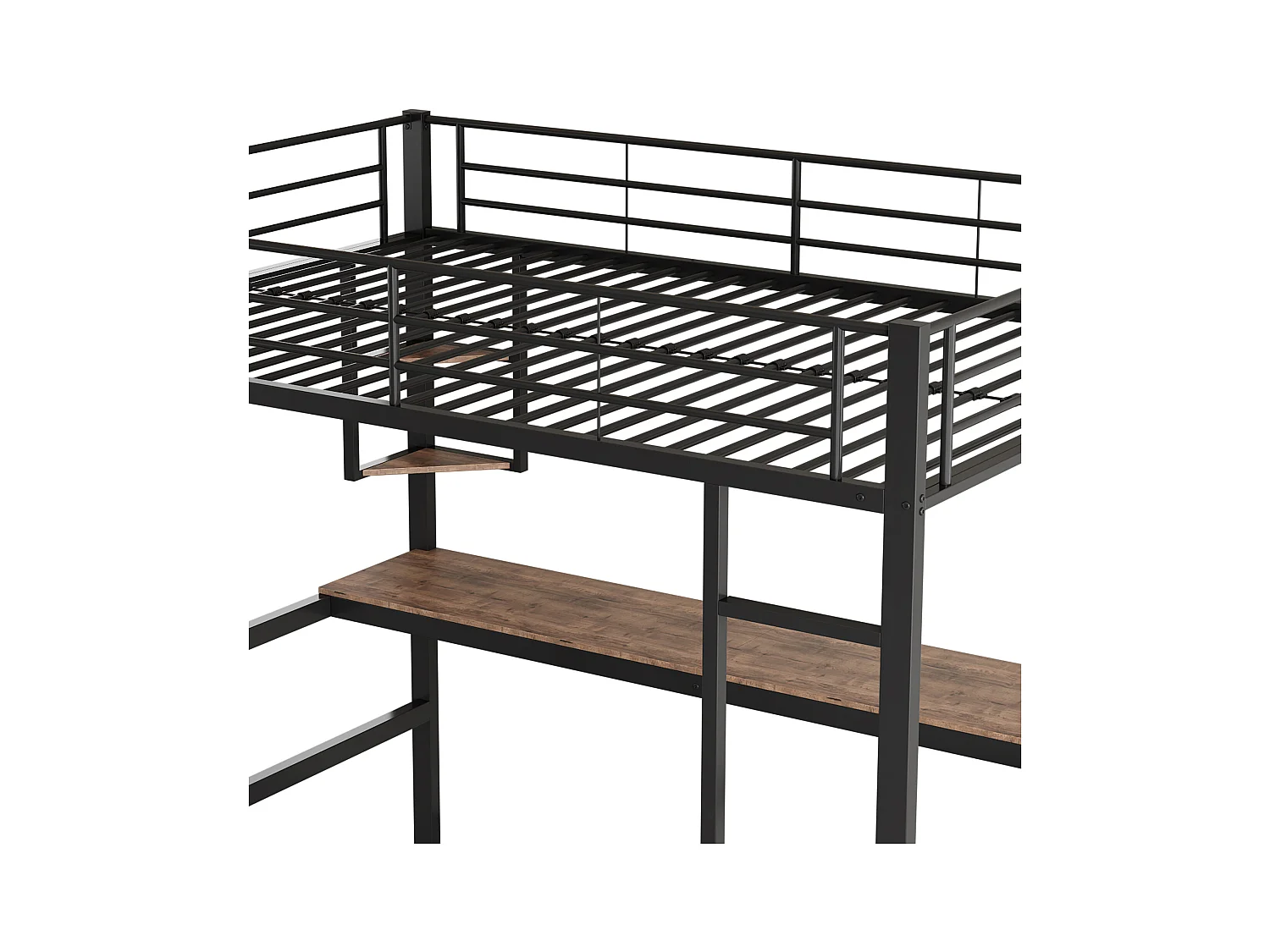 Lit mezzanine enfant 90x200 cm avec bureau et étagère de rangement, noir - sans matelas