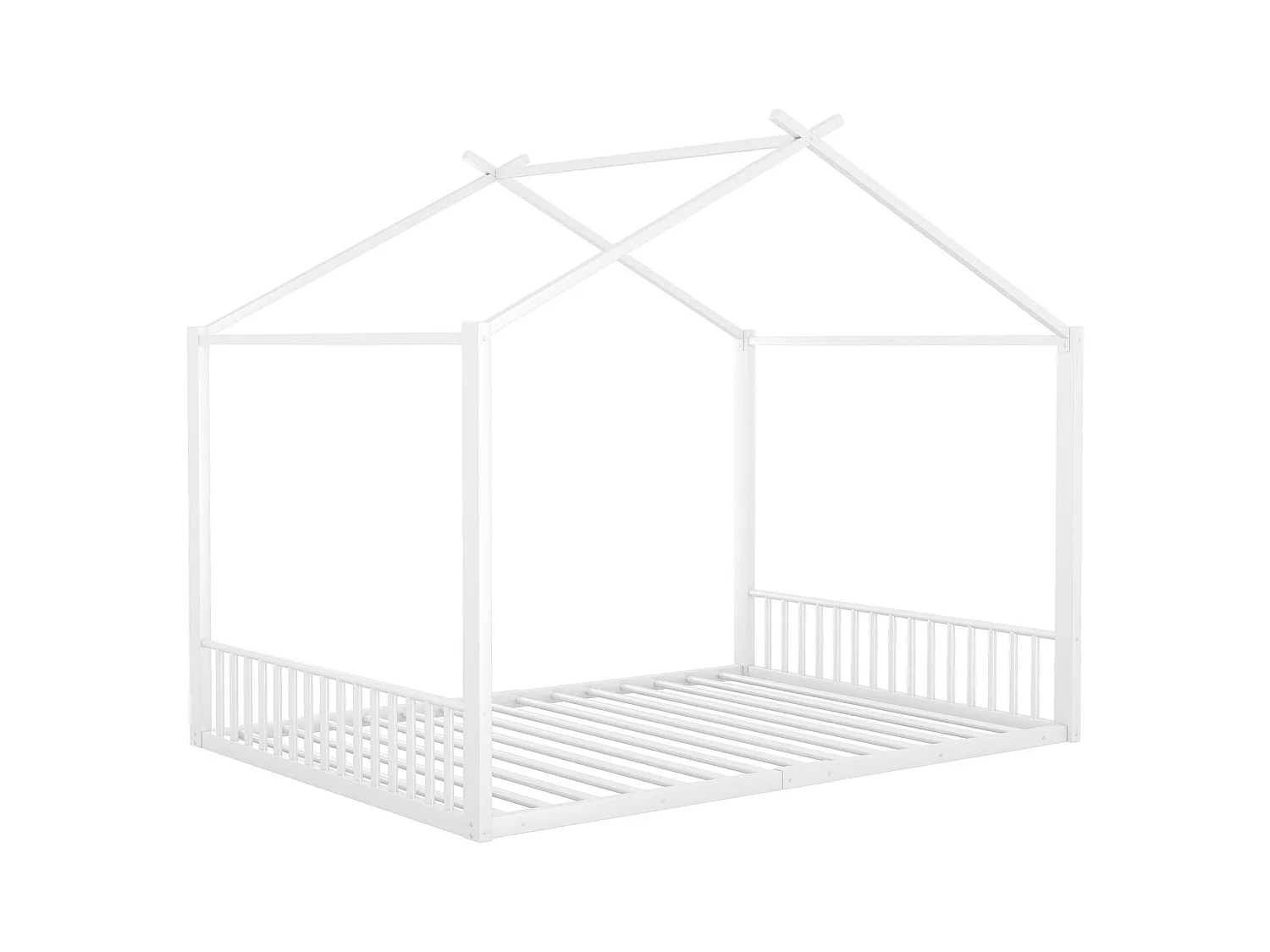 Lit cabane 140x200 cm, lit enfant avec sommier à lattes, blanc - sans matelas