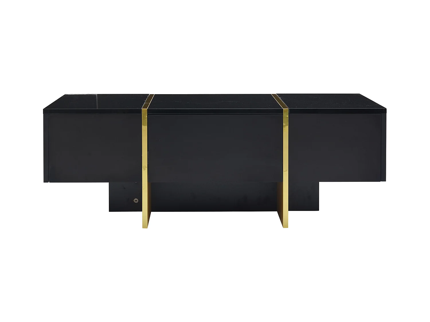 Table basse rectangulaire avec 4 tiroirs de rangement, noire et dorée - pour salon
