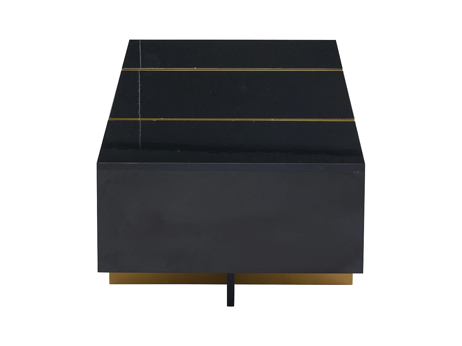 Table basse rectangulaire avec 4 tiroirs de rangement, noire et dorée - pour salon