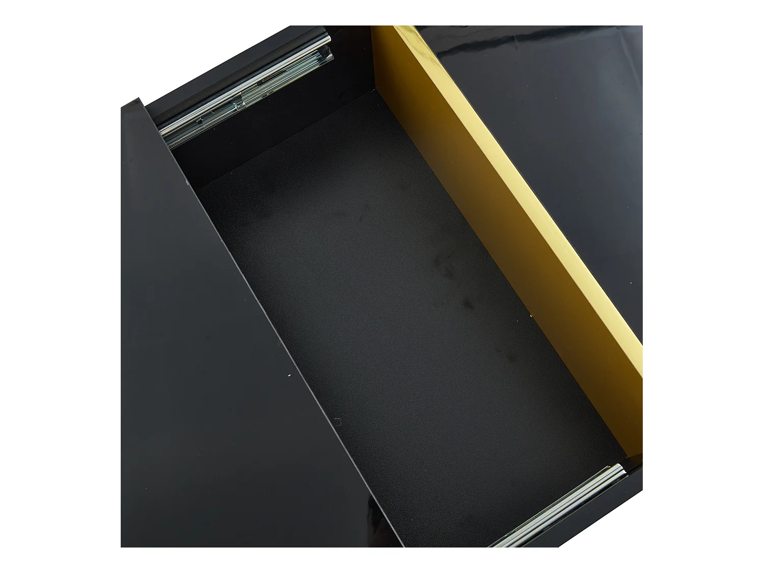 Table basse rectangulaire avec 4 tiroirs de rangement, noire et dorée - pour salon