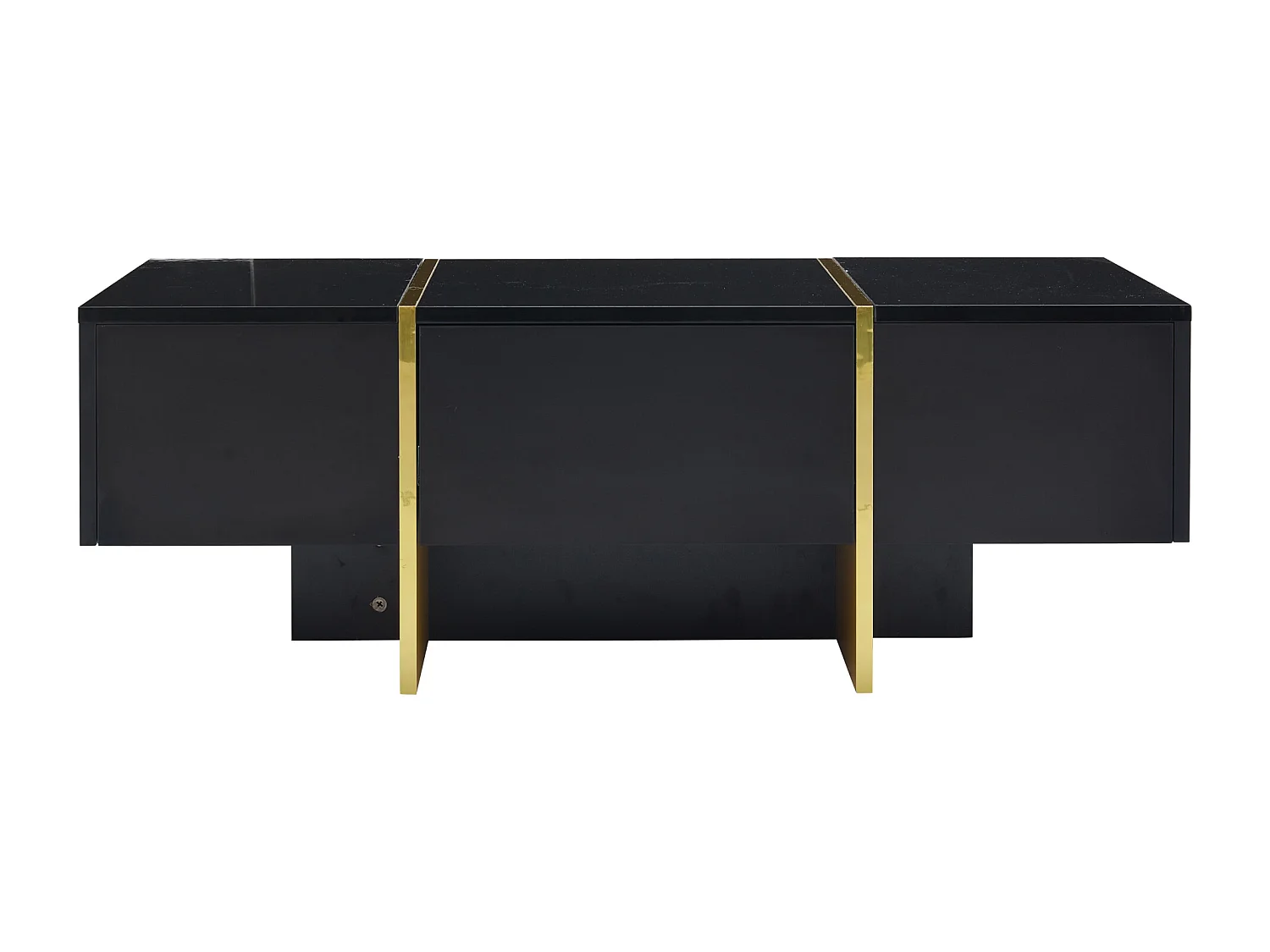 Table basse rectangulaire avec 4 tiroirs de rangement, noire et dorée - pour salon