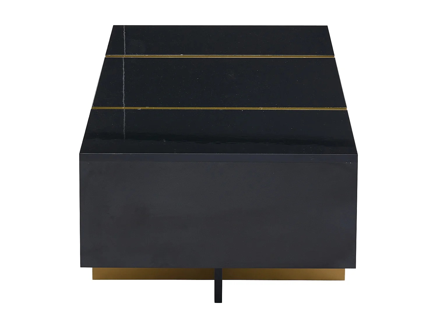 Table basse rectangulaire avec 4 tiroirs de rangement, noire et dorée - pour salon