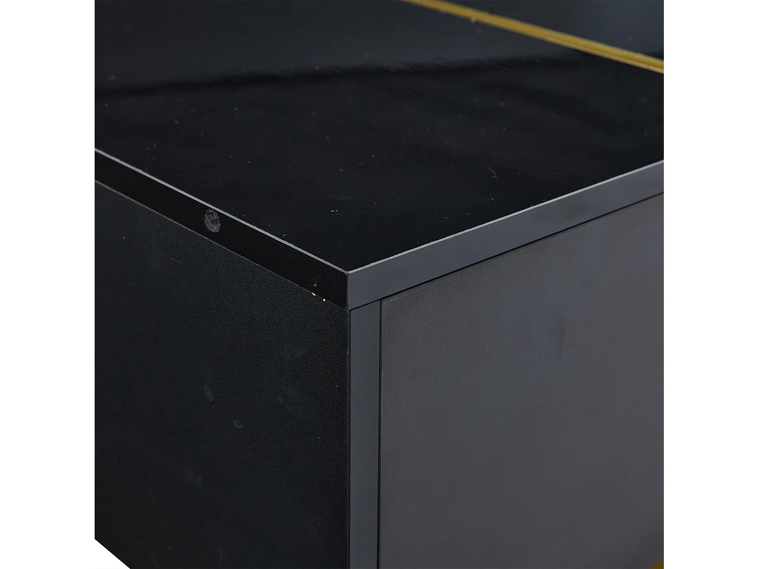 Table basse rectangulaire avec 4 tiroirs de rangement, noire et dorée - pour salon