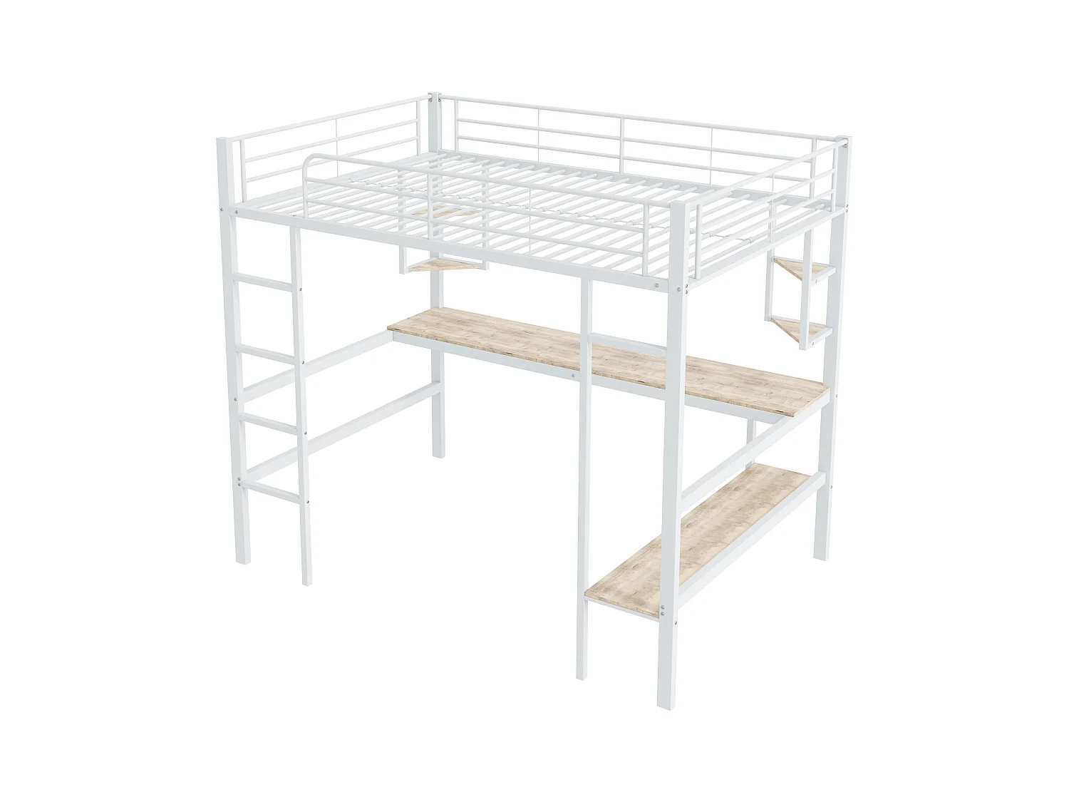 Lit mezzanine adulte 140 x 200 cm avec bureau et étagère de rangement, blanc - sans matelas