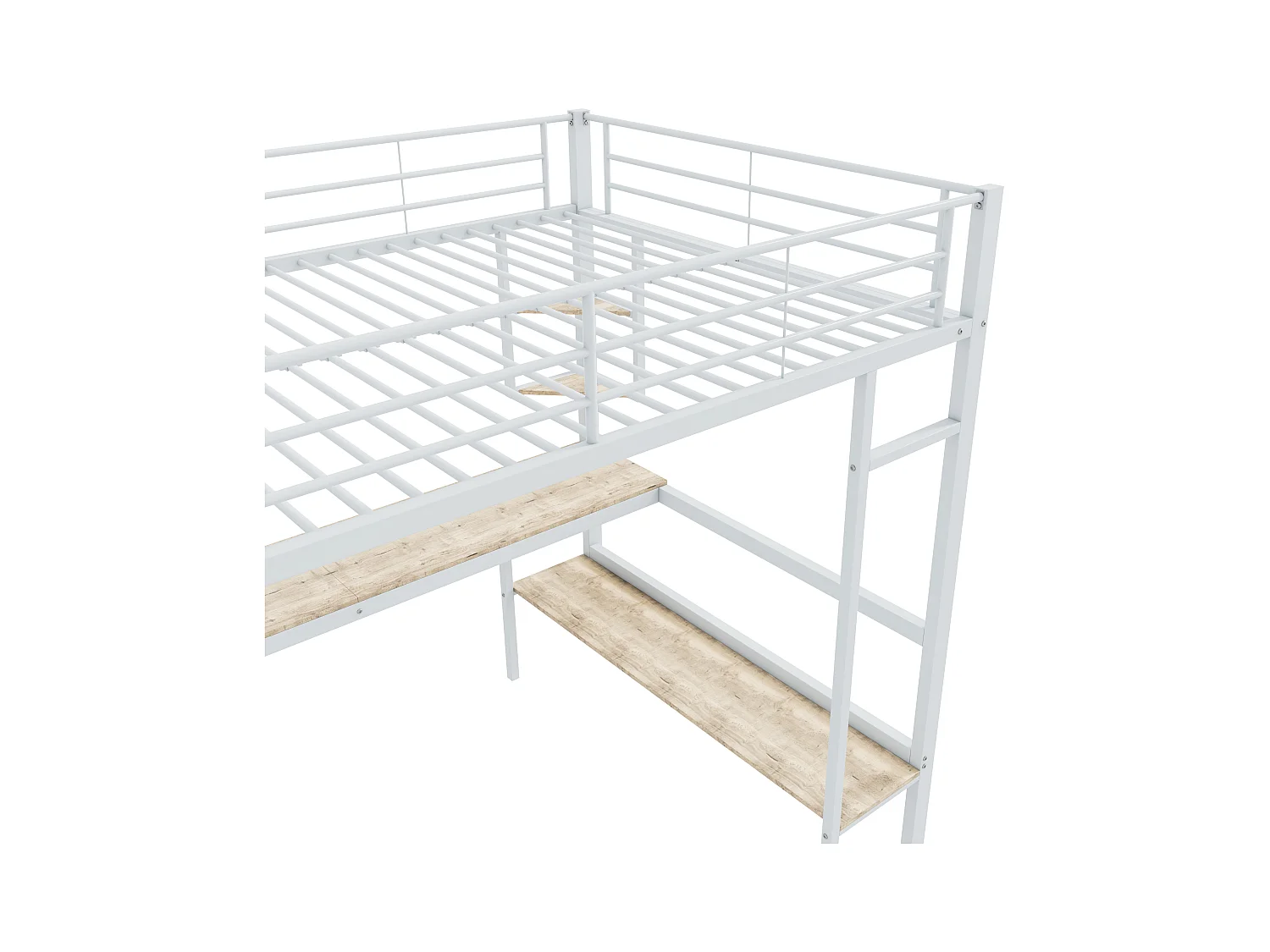 Hochbett für Erwachsene 140x200 cm mit mit Schreibtisch und Regal, weiß - ohne Matratze