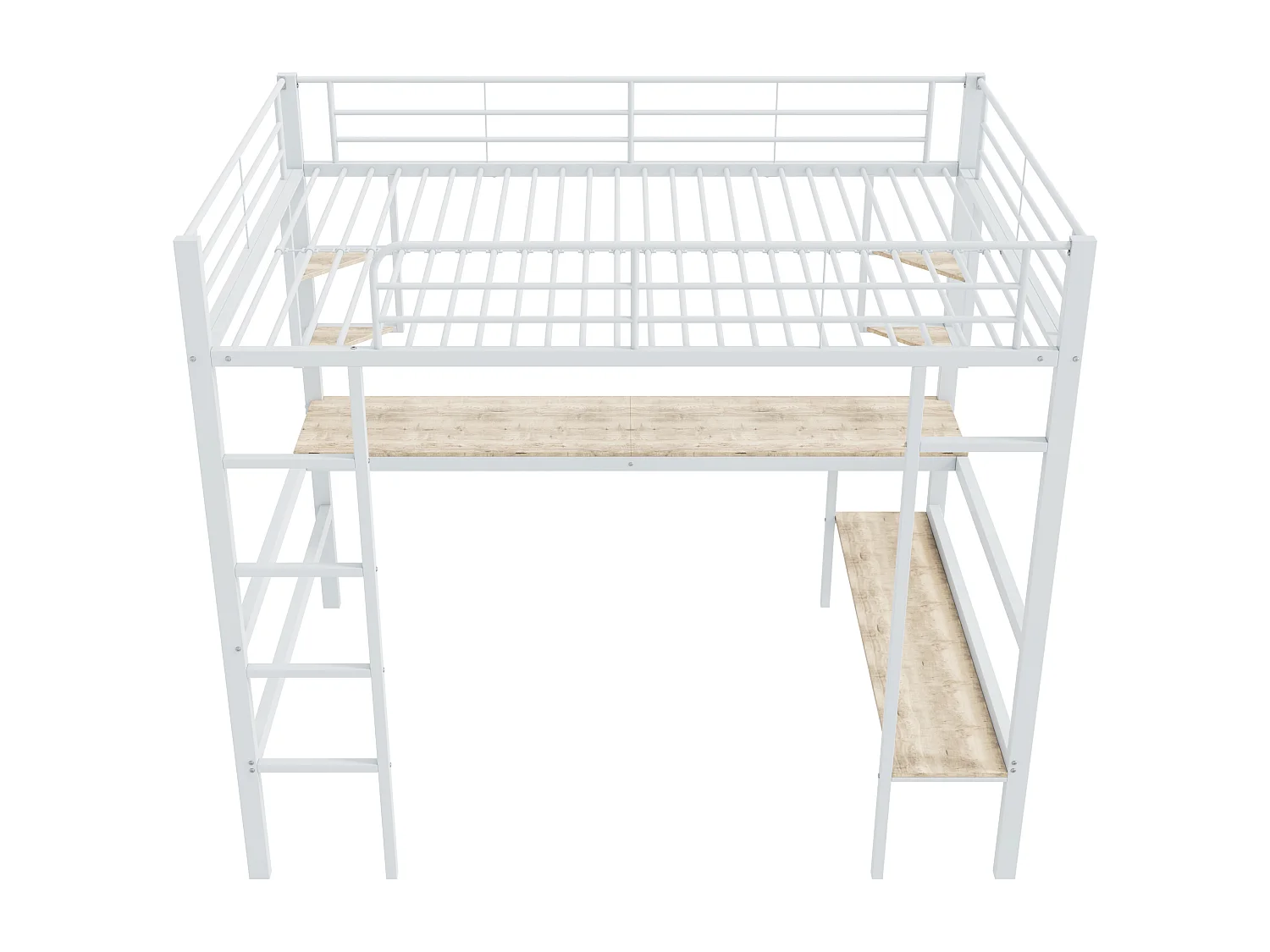 Lit mezzanine adulte 140 x 200 cm avec bureau et étagère de rangement, blanc - sans matelas