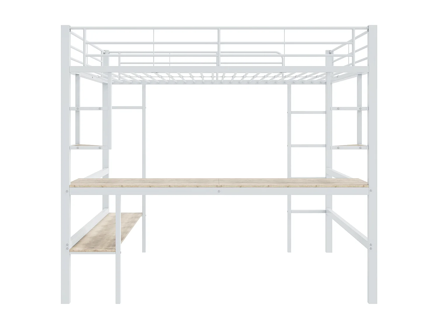 Lit mezzanine adulte 140 x 200 cm avec bureau et étagère de rangement, blanc - sans matelas