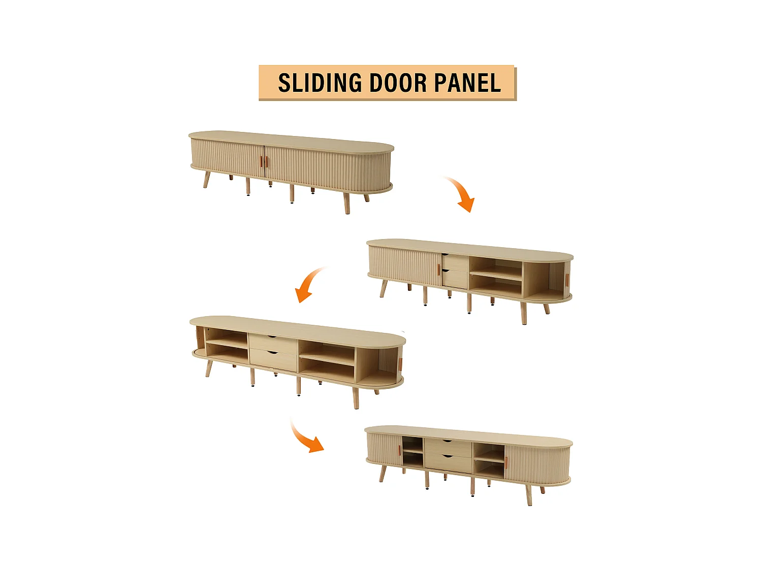 TV-Möbel 175 cm mit 2 Schubladen und Stauraum, MDF-Platte – Holzfarbe