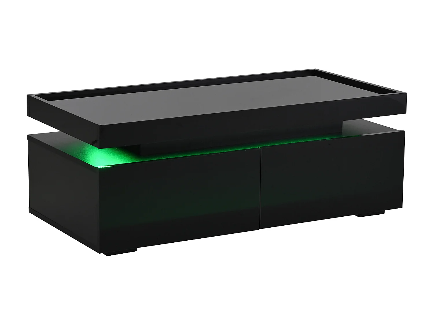 Table basse noire brillante avec éclairage LED et 2 tiroirs de rangement - pour salon