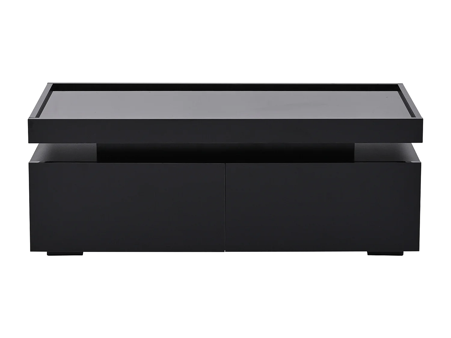 Table basse noire brillante avec éclairage LED et 2 tiroirs de rangement - pour salon