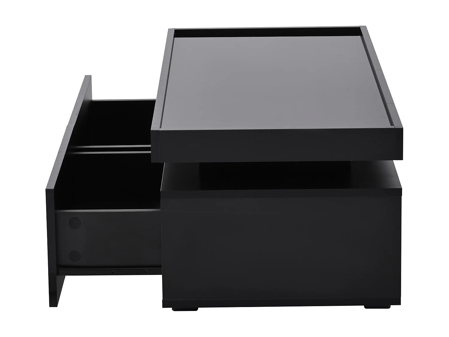 Table basse noire brillante avec éclairage LED et 2 tiroirs de rangement - pour salon